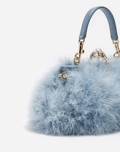 Shop Dolce & Gabbana Vanda Feather Clutch With Bejeweled Appliqué In Azure