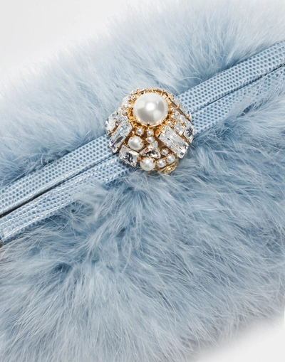 Shop Dolce & Gabbana Vanda Feather Clutch With Bejeweled Appliqué In Azure