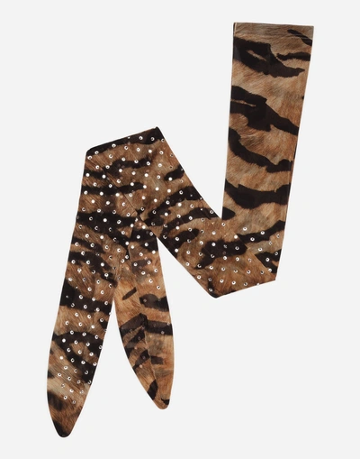 Shop Dolce & Gabbana Printed Tights With Rhinestones In Multi-colored