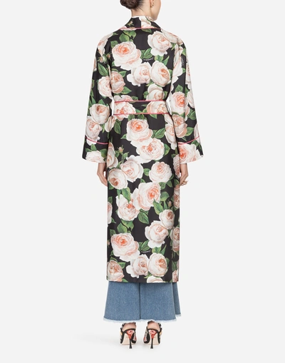 Shop Dolce & Gabbana Printed Silk Robe In Floral Print