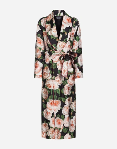 Shop Dolce & Gabbana Printed Silk Robe In Floral Print