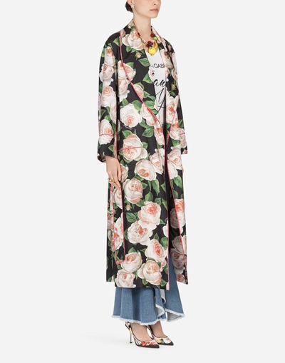 Shop Dolce & Gabbana Printed Silk Robe In Floral Print