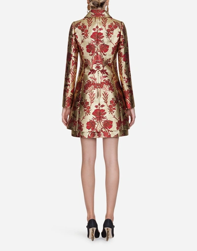Shop Dolce & Gabbana Lurex Jacquard Coat In Multi-colored