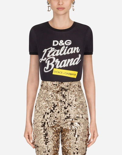 Shop Dolce & Gabbana Printed Cotton T-shirt In Black