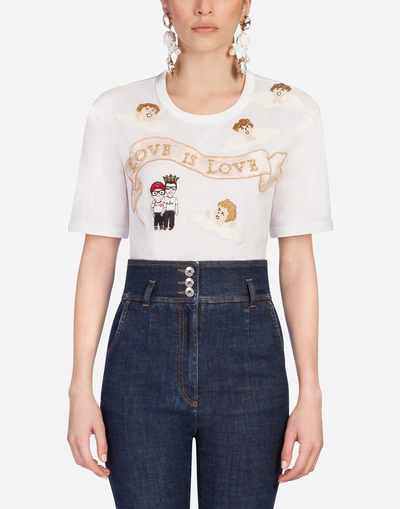 Shop Dolce & Gabbana Printed Cotton T-shirt In White