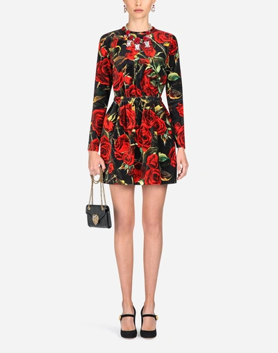 Shop Dolce & Gabbana Printed Velvet Dress In Floral Print