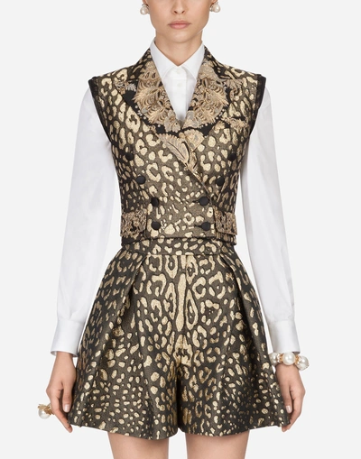 Shop Dolce & Gabbana Blazer-style Vest In Jacquard In Multi-colored