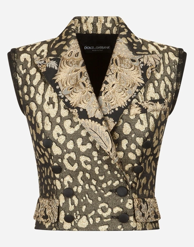 Shop Dolce & Gabbana Blazer-style Vest In Jacquard In Multi-colored