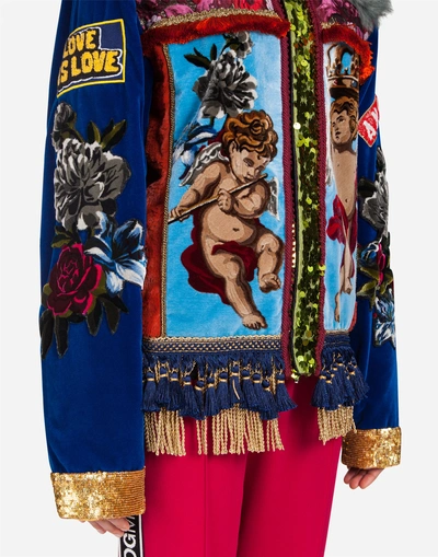 Shop Dolce & Gabbana Velvet Jacket With Patches In Multi-colored