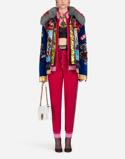 Shop Dolce & Gabbana Velvet Jacket With Patches In Multi-colored