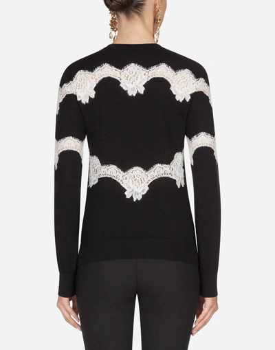 Shop Dolce & Gabbana Sweater In Wool And Cotton With Lace In Black