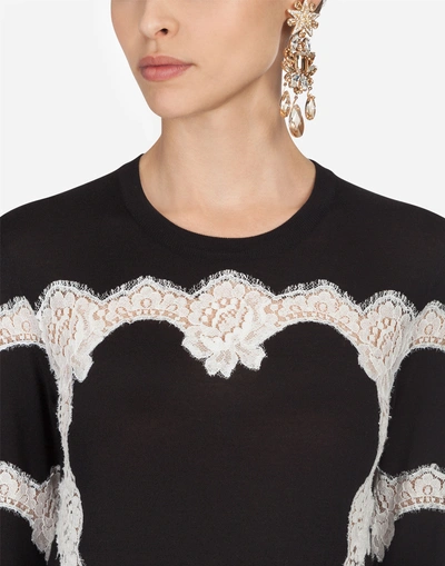 Shop Dolce & Gabbana Sweater In Wool And Cotton With Lace In Black