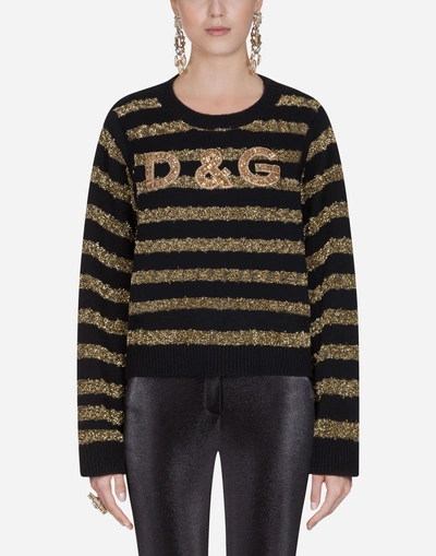 Shop Dolce & Gabbana Embroidered Sweater In Cashmere And Lurex In Multi-colored