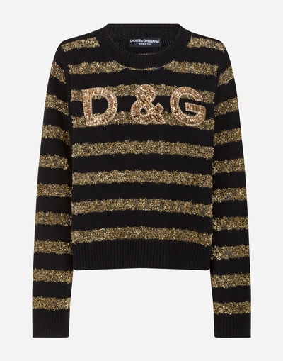 Shop Dolce & Gabbana Embroidered Sweater In Cashmere And Lurex In Multi-colored