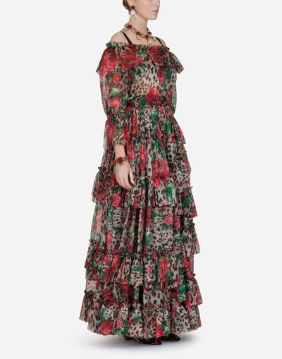 Shop Dolce & Gabbana Long Dress In Silk Organza In Multi-colored