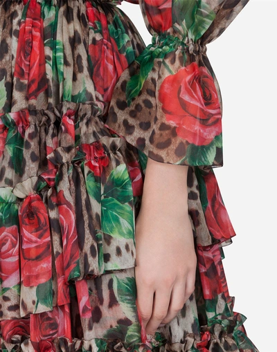 Shop Dolce & Gabbana Long Dress In Silk Organza In Multi-colored