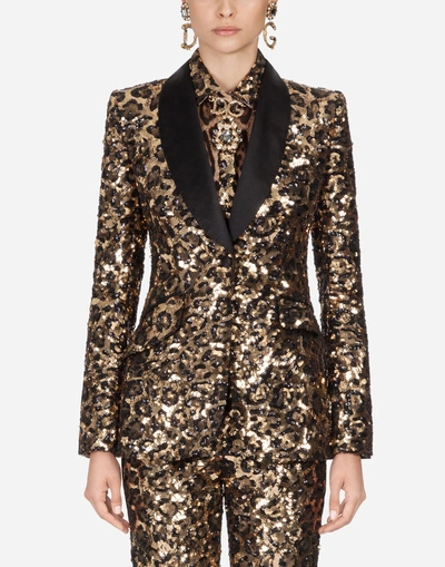 Shop Dolce & Gabbana Sequined Tuxedo Jacket In Multi-colored