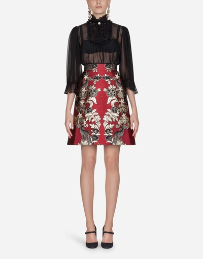 Shop Dolce & Gabbana Skirt In Jacquard Lurex In Red