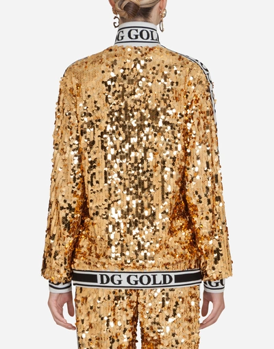 Shop Dolce & Gabbana Sequined Sweatshirt With Zipper In Yellow