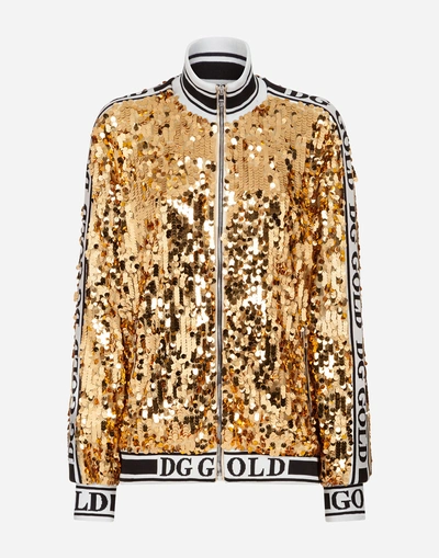 Shop Dolce & Gabbana Sequined Sweatshirt With Zipper In Yellow