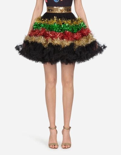 Shop Dolce & Gabbana Flounce Skirt In Tulle In Black