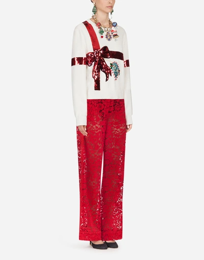 Shop Dolce & Gabbana Cashmere Sweater With Embroidery In Multi-colored