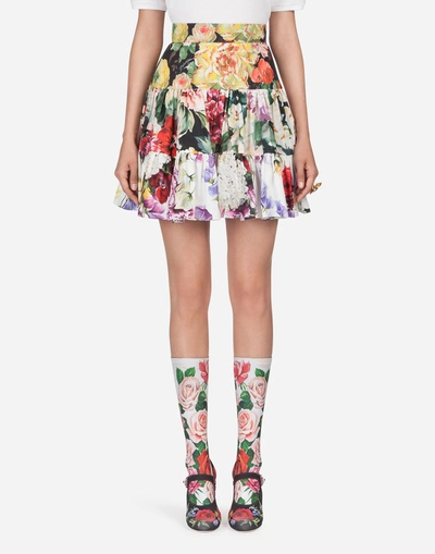 Shop Dolce & Gabbana Printed Cotton Skirt In Floral Print