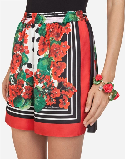 Shop Dolce & Gabbana Printed Silk Shorts In Flowers Print