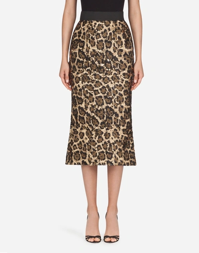 Shop Dolce & Gabbana Sequined Pencil Skirt In Leopard Print