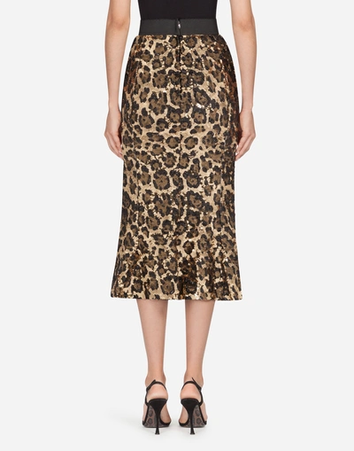 Shop Dolce & Gabbana Sequined Pencil Skirt In Leopard Print
