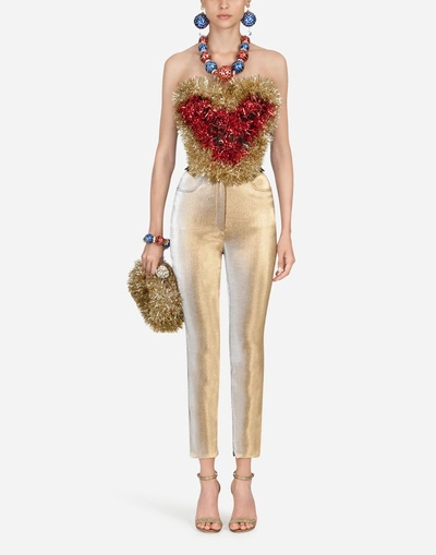 Shop Dolce & Gabbana Lamé Pants In Gold