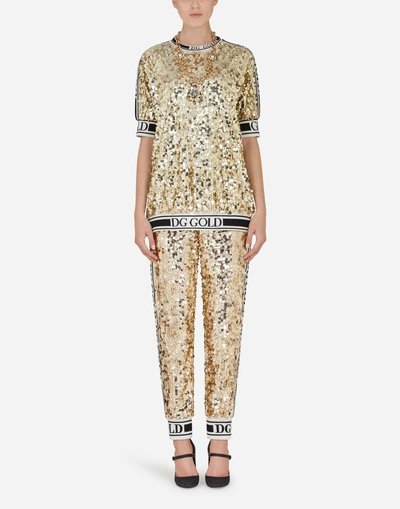 Shop Dolce & Gabbana Sequined Jogging Pants In Gold