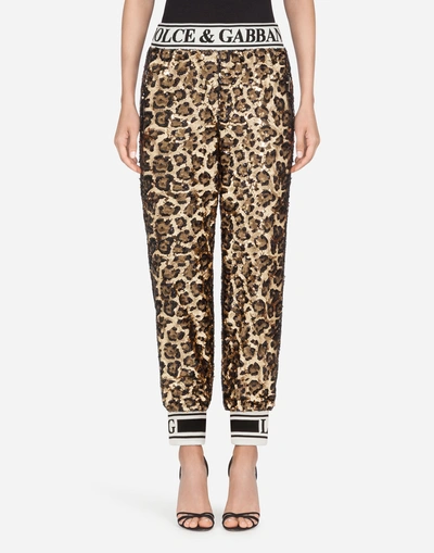 Shop Dolce & Gabbana Sequined Jogging Pants In Leopard Print