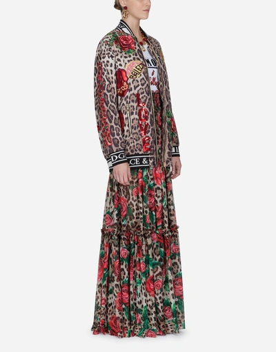 Shop Dolce & Gabbana Printed Silk Skirt Pants In Leopard Print