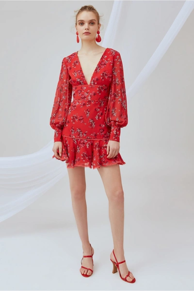 Shop Keepsake Heart And Soul Long Sleeve Mini Dress In Small Red Floral