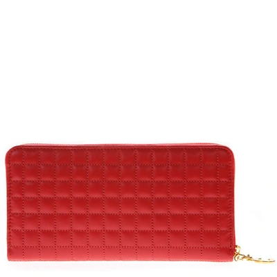 Shop Celine Red Quilted Zipped Leather Wallet