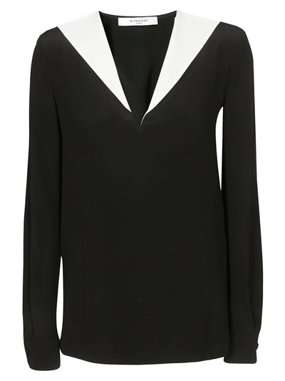 Shop Givenchy Contrast V-neck Blouse In Black/white