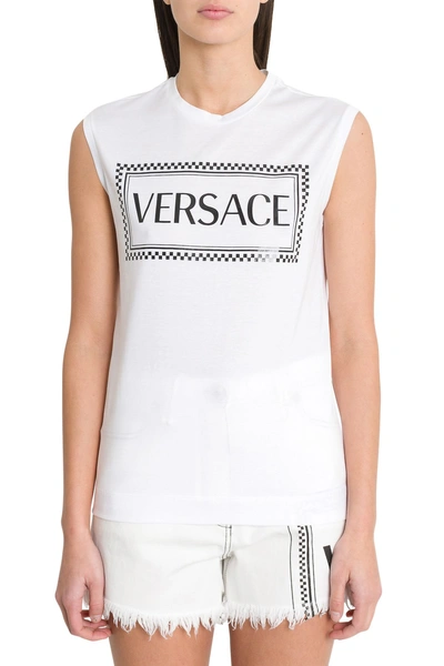Shop Versace Logo Sleveless Tee In Bianco