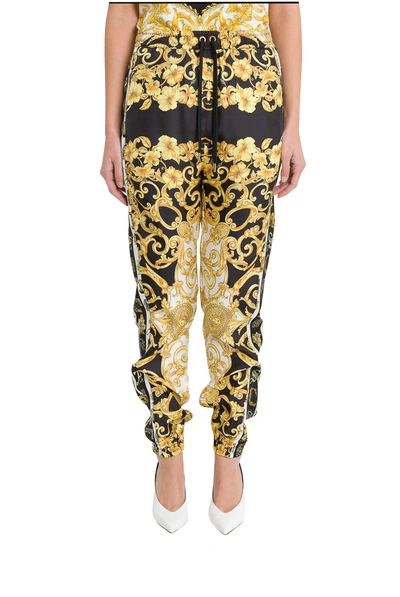 Shop Versace Baroque Silk Track Pants In Nero