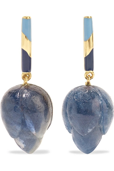 Shop Alice Cicolini 14-karat Gold, Enamel And Chalcedony Earrings