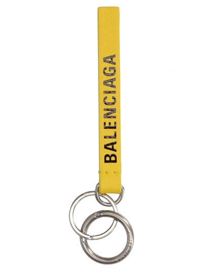 Shop Balenciaga 'everyay Logo' Keyring In Giallo