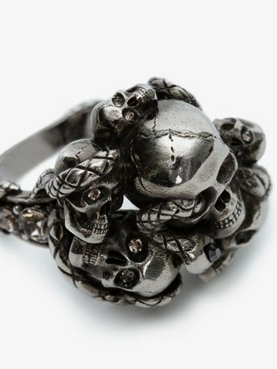 Shop Alexander Mcqueen Ring Multi Skull And Snake In Antique Silver