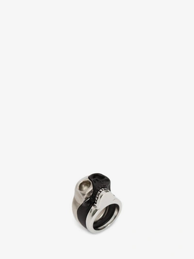 Shop Alexander Mcqueen Divided Skull Ring In Black/silver