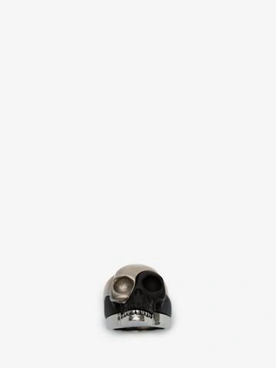 Shop Alexander Mcqueen Divided Skull Ring In Black/silver