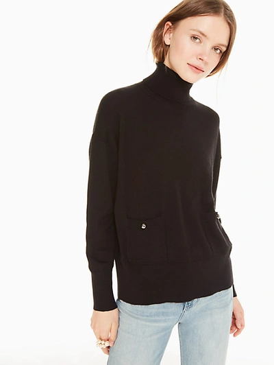 Shop Kate Spade Turtleneck Pocket Sweater In Black