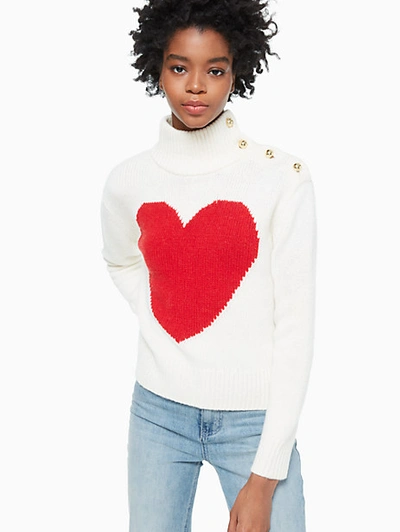 Shop Kate Spade Heart Turtleneck Sweater In French Cream