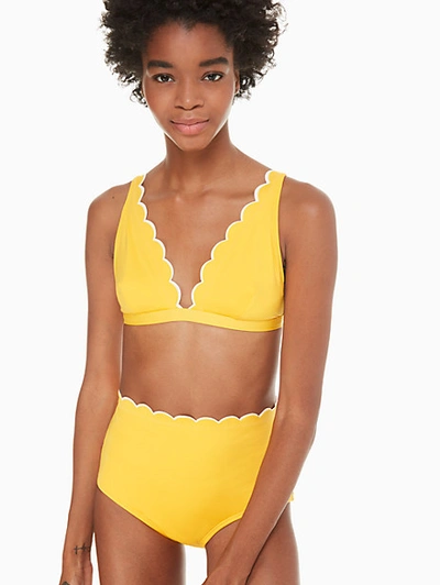 Shop Kate Spade Fort Tilden Contrast Scalloped French Bikini Top In Limone