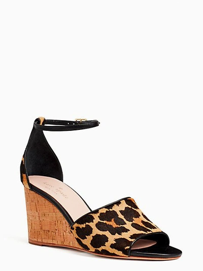 Shop Kate Spade Lonnie Wedge Sandals In Black/amaretto Leopard Print Haircalf