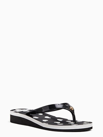 Shop Kate Spade Milli Flip-flop Sandals In White/black Heartbeat Print