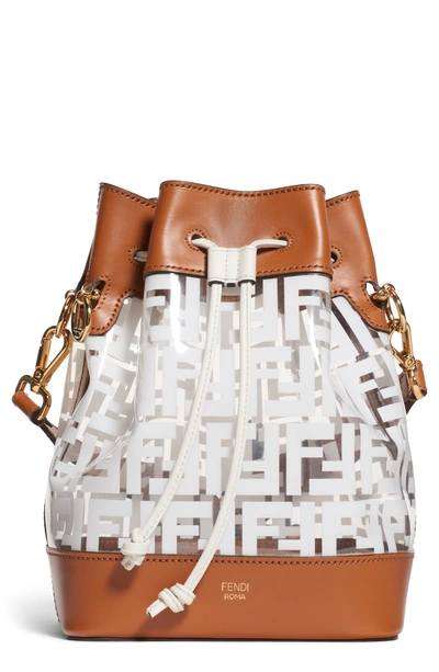 Shop Fendi Mon Tresor Logo Transparent Bucket Bag In Bianco/ Cuoio/ Oro Soft